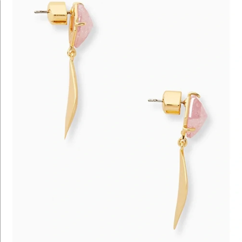 kate spade Gold Leaf Drop Earrings with Pink Stone Accents
